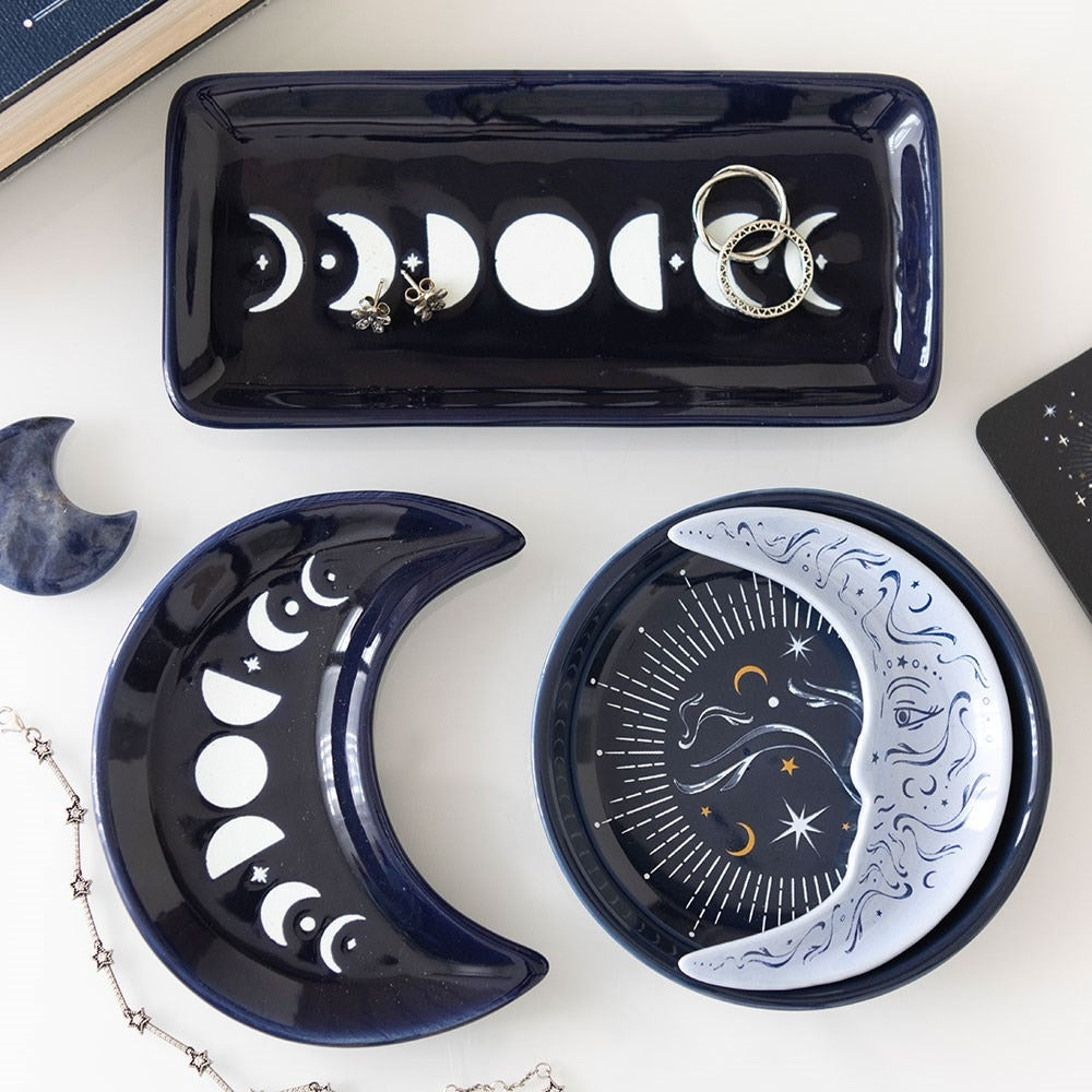 アスティエJohn Derian Blue Crescent Moon プレート Blue Moon Phase Crescent Moon Trinket Dish - Imaginarium Glastonbury