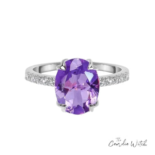 S925 PAVÉ OVAL CRYSTAL RING AMETHYST