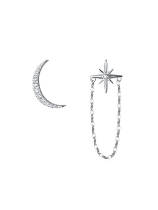 LARGE MOON AND STAR WITH CHAIN EARRINGS