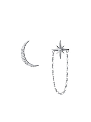 LARGE MOON AND STAR WITH CHAIN EARRINGS