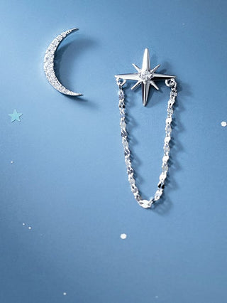 LARGE MOON AND STAR WITH CHAIN EARRINGS