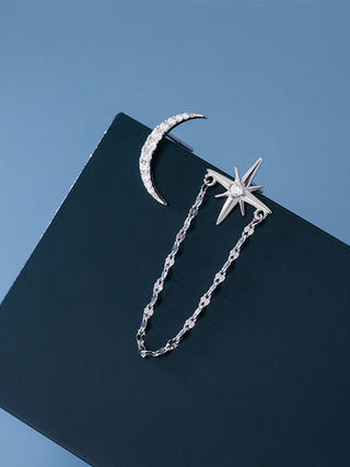 LARGE MOON AND STAR WITH CHAIN EARRINGS