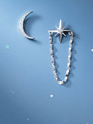 LARGE MOON AND STAR WITH CHAIN EARRINGS