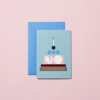 BIRTHDAY CAKE RETRO CARD - BLUE