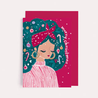 DECORATED HAIR CHRISTMAS CARD